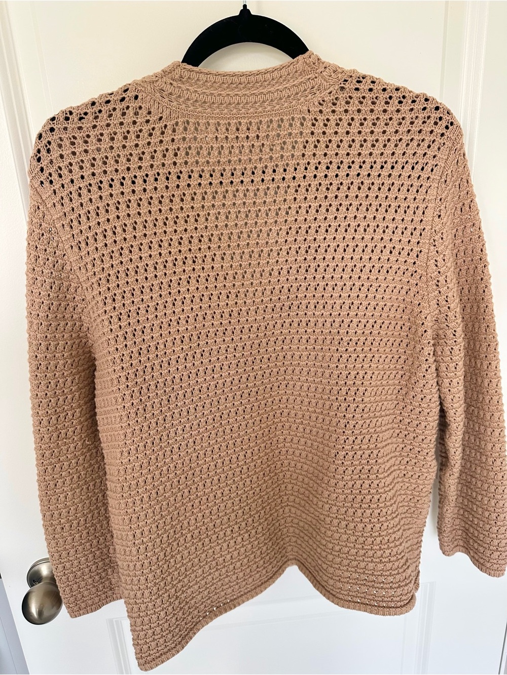 LOFT Women's Tan V-Neck Crochet Button-Front Cardigan - Picture 7 of 8